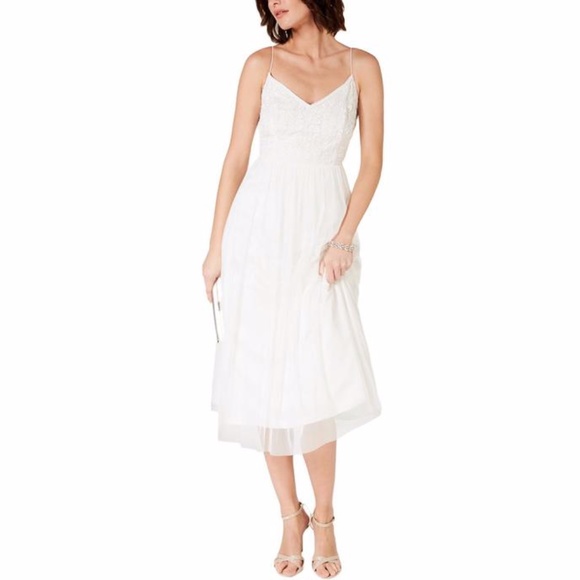 ADRIANNA PAPELL FLORAL BEADED MIDI DRESS